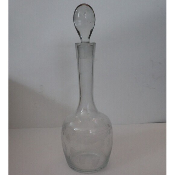 Vintage Barware Etched Floral‎ Decanter Clear Ball Stopper - Picture 1 of 5